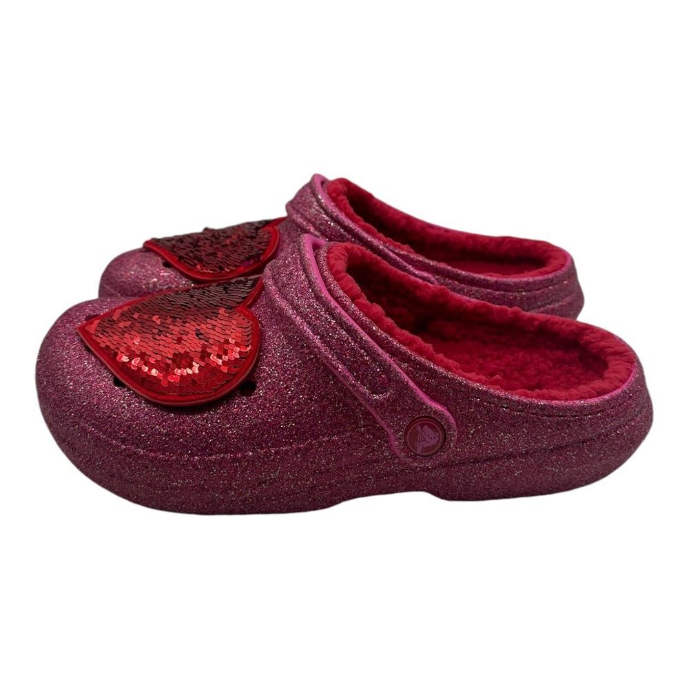 CROCS Classic Lined Pink Glitter Heart Clog Valentine's Day Sequin Womens Size 8 - Picture 6 of 9